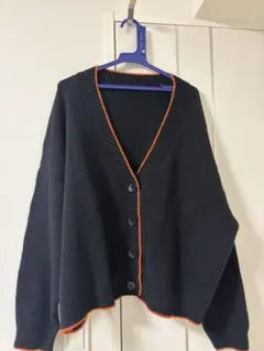 classicalelf 黒オレンジアクセント ボタン付きカーディガン