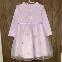 美品　メゾピアノ　マジカル刺しゅうドッキングワンピース　ラベンダー 110cm