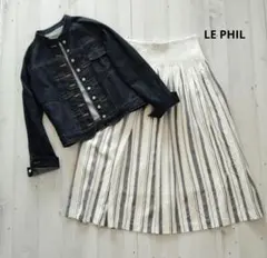 LE PHIL ルフィル リネン混 タックギャザー ロングスカート ストライプ