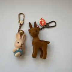 未使用 昭和レトロ うさぎキーホルダー フロッキー ファンシー 80年代