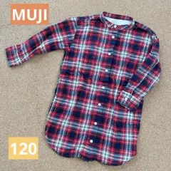 無印良品 MUJI ギンガムチェック 長袖ネルシャツワンピース 120 赤
