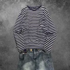 00s OLD UNIQLO border l/s navy Y2K