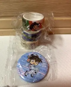 コナン　マスキングテープ3種&コナン缶バッジ くら寿司　ビッくらポン