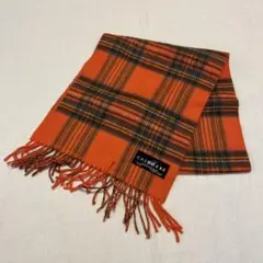 試着のみ　CASHMERE カシミヤ100% マフラー オレンジチェック