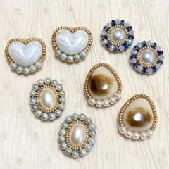 大ぶり＊ビーズ刺繍カボション☆ウッドビーズ☆ゴールド - メルカリ