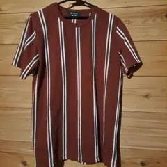 ダークレッド ストライプ 半袖Tシャツ