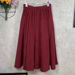 Haco ロングスカート フレア S相当 レッド 無地 伸縮性無 レディース