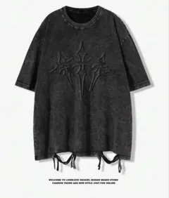 ヴィンテージ加工 ゴシック系 Tシャツ ブラック 半袖 ダメージ加工 メンズS