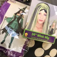 ハロウィン　エメラルド　魔女　ウィッチ　仮装　衣装　コスチューム　ウィッグ付