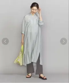 【クリーニング済】ユナイテッドアローズ　b&y シアー　スリットシャツワンピース