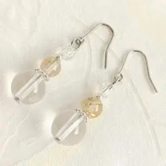 開運　金運　 水晶＆ルチルクオーツ針水晶 天然石ピアス　樹脂チタン変更可能