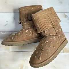 UGG×Jimmy CHOOブラウン フリンジ ムートンブーツ 星型スタッズ