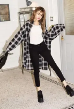 オーバーロングチェックシャツ