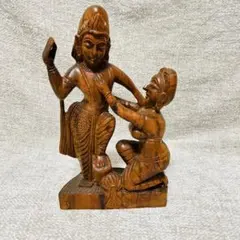希少】インド伝統工芸 木彫り ラーダ＆クリシュナ像 一刀彫 置物 