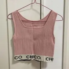 CHICO ロゴ入り リブタンクトップ ピンク