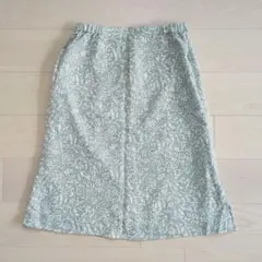 80s 90s Vintage 総柄ひざ丈スカート LL 水色 昭和レトロのサムネイル