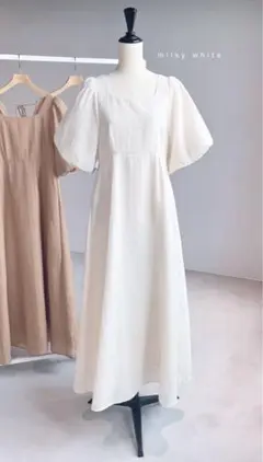 ollun パフスリーブ ロングドレス