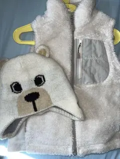 mont-bell キッズ 100 フリースベスト 帽子 セット