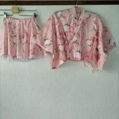 hiro様専用　試着のみ　美品　花柄ピンク　浴衣風のツーピースセット 120cm