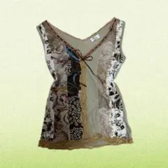 y2k 00s coquette森ガールフェアリーグランジ 異素材レース切替和柄