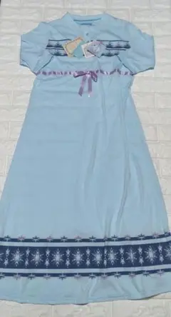 disney FROZEN 水色の花柄刺繍ロングルームウェア L 新品タグ付き