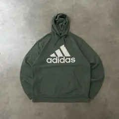 アディダス古着adidas スウェットプルオーバーフーディグリーンR379
