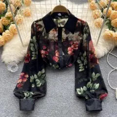 花柄シースルー長袖シャツ