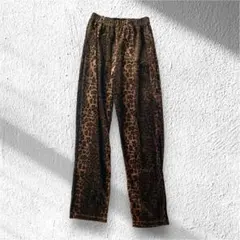 イージーパンツ ヒョウ柄 ベロア ウエストゴム カジュアル M