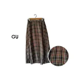 GU/ジーユー チェックプリーツロングスカート ブラウン系 M