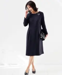 ［美品］PLST タックワンピース セレモニー フォーマル プラステ ネイビー