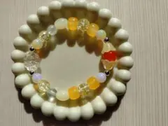 「春カラー♡ビーズブレスレット イエロー・透明系」