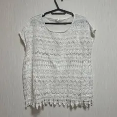 ✨美品✨レース装飾 ホワイト 半袖Tシャツ　透け感　シースルー