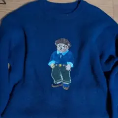 ネイビー 刺繍クマ ニットセーター