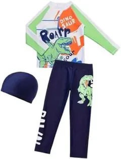 【新品未使用】キッズ 水着 男の子 140 恐竜 ラッシュガード 3点セット長袖