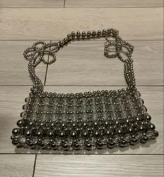 ビーズミニバッグ　トートバッグ　ショルダーバッグ　シルバー×クリア