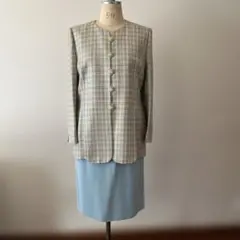 レリアン 水色チェック柄ジャケットとスカートセット