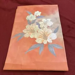名古屋帯 花柄刺繍 オレンジ