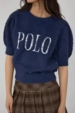 POLO ロゴ入り シャギーニット 半袖 ネイビーのサムネイル