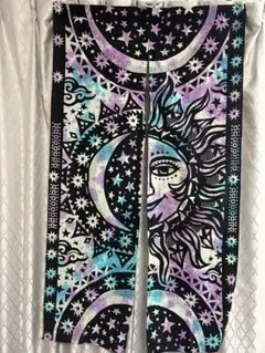 ノレン ロング エスニック タイダイサン＆ムーン 青 紫 黒バープル ブルー