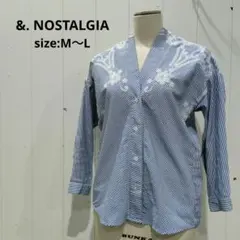 アンドドットノスタルジア ストライプ 花柄 刺繍 ブラウス シャツ M〜Lのサムネイル