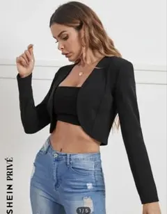 SHEIN Prive ソリッド オープンフロント クロップ ジャケット