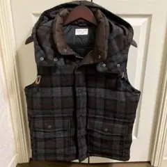 GLOBAL WORK チェック柄ダウンベスト（フード付き）M/身幅53cm/