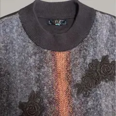 レトロ調 ウール×アルパカ ニットトップス 刺繍デザイン Lサイズ