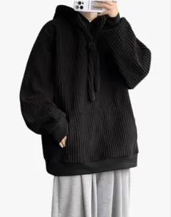 リブ編みフード付きパーカー ブラック L-4XL