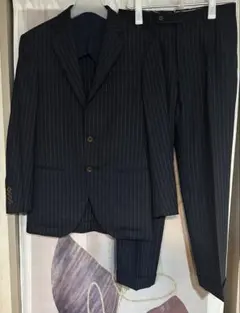 ビームスエフ ストライプ ウールモヘヤ セットアップ ネイビー