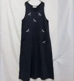 ★【S】トンボ　ラインストーン　ノースリーブロングワンピース　黒　スウェット生地