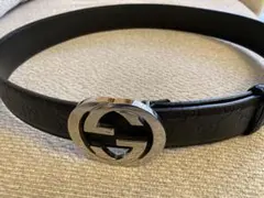 GUCCI グッチ　ブラックレザーベルト ダブルGロゴ