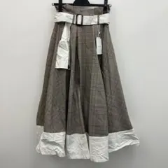 ECLIN チェック柄 ロングプリーツスカート ベルト付きFのサムネイル
