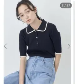 earth music&ecology 配色　ポロニット　リブ　ネイビー