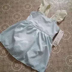 女の子用ワンピース水着 100cm 水色 フリル付き